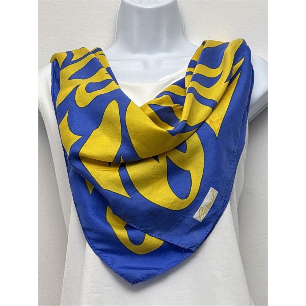 Vintage Burmel Vinal Hand Rolled Scarf 26” Square Electric Blue/Yellow Gold